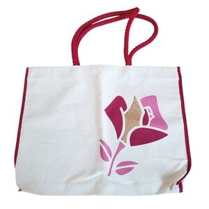 Lancome Pink and Gold Floral Canvas Tote. G0090